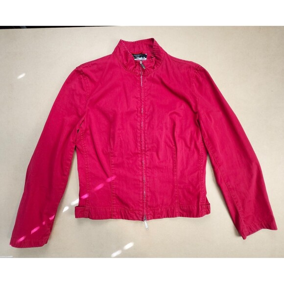VTG WEEKEND MaxMara Red Jacket Size Medium Moto Double Zip Italian Made Cotton - Picture 9 of 11